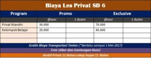 Biaya Les Privat SD 6